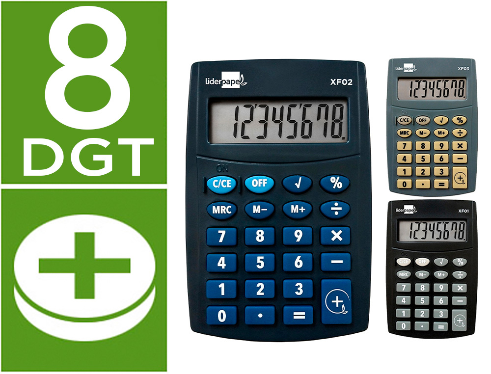 CALCULADORA LIDERPAPEL BOLSILLO XF04 8 DIGITOS PILAS 99X64X9 MM EXPOSITOR DE 16 UNIDADES COLORES SURTIDOS