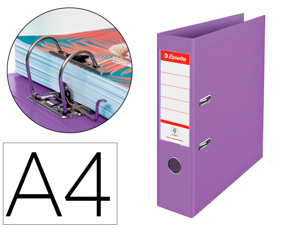 ARCHIVADOR DE PALANCA ESSELTE COLOUR BREEZE CARTON FORRADO PVC DIN A4 LOMO 75 MM COLOR MALVA