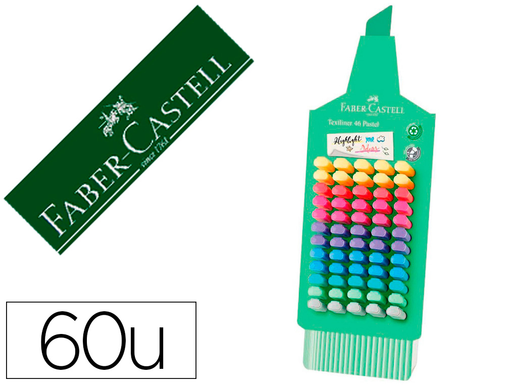 ROTULADOR FABER CASTELL FLUORESCENTE TEXTLINER 46 PASTEL EXPOSITOR 60 UNIDADES COLORES SURTIDOS