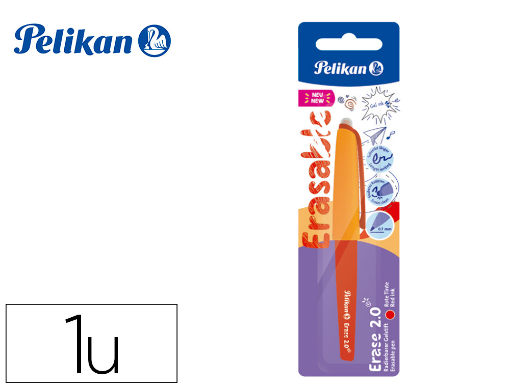 ROLLER PELIKAN ERASE 2.0 BORRABLE PUNTA 0,7 MM TINTA GEL COLOR ROJO