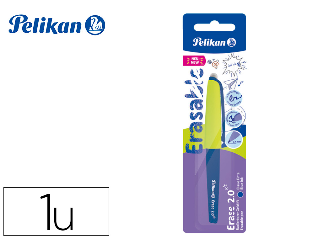 ROLLER PELIKAN ERASE 2.0 BORRABLE PUNTA 0,7 MM TINTA GEL COLOR AZUL