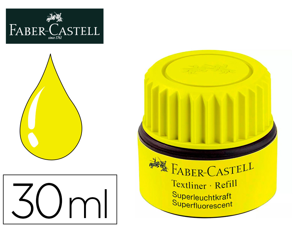 TINTA ROTULADOR FABER CASTELL TEXTLINER FLUORESCENTE 1549 CON SISTEMA CAPILAR COLOR AMARILLO BOTE 30 ML