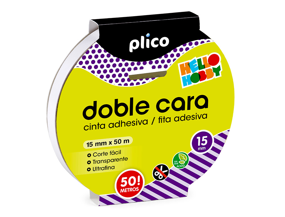 CINTA ADHESIVA PLICO DOBLE CARA TRANSPARENTE 50 MT X 15 MM