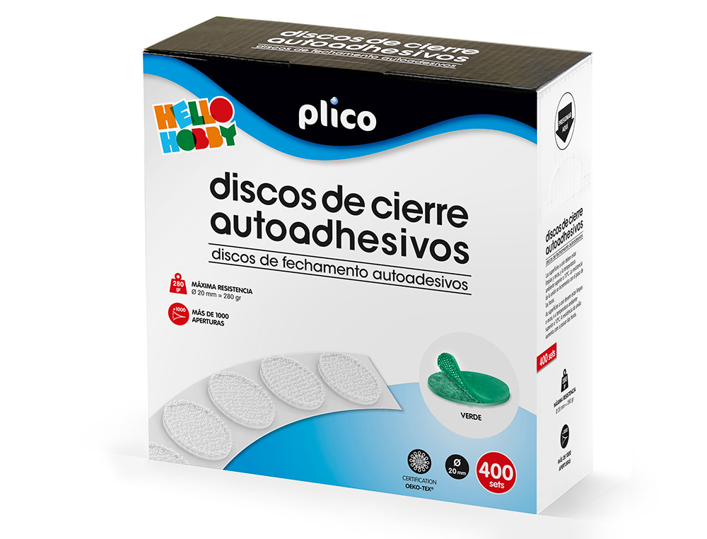 DISCO DE CIERRE PLICO VELCRO AUTOADHESIVO 20 MM DIAMETRO COLOR VERDE CAJA DE 400 UNIDADES