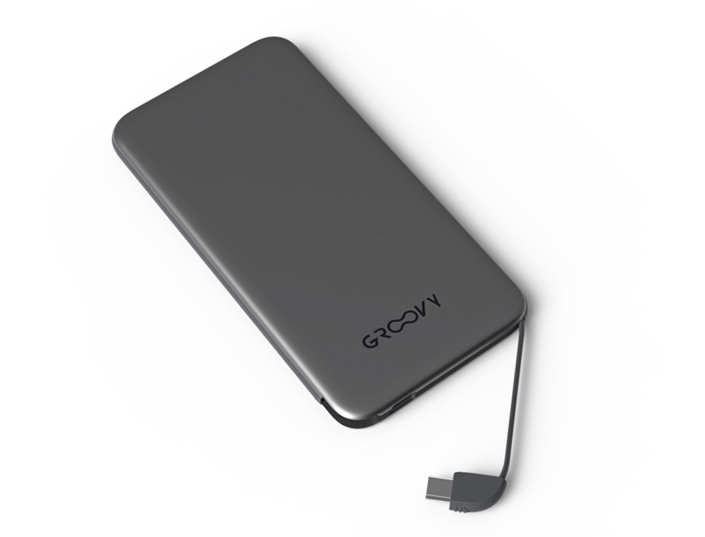 BATERIA EXTERNA GROOVY 4000MAH PARA DISPOSITIVOS ANDROID MICRO USB + TIPO C COLOR GRIS OSCURO
