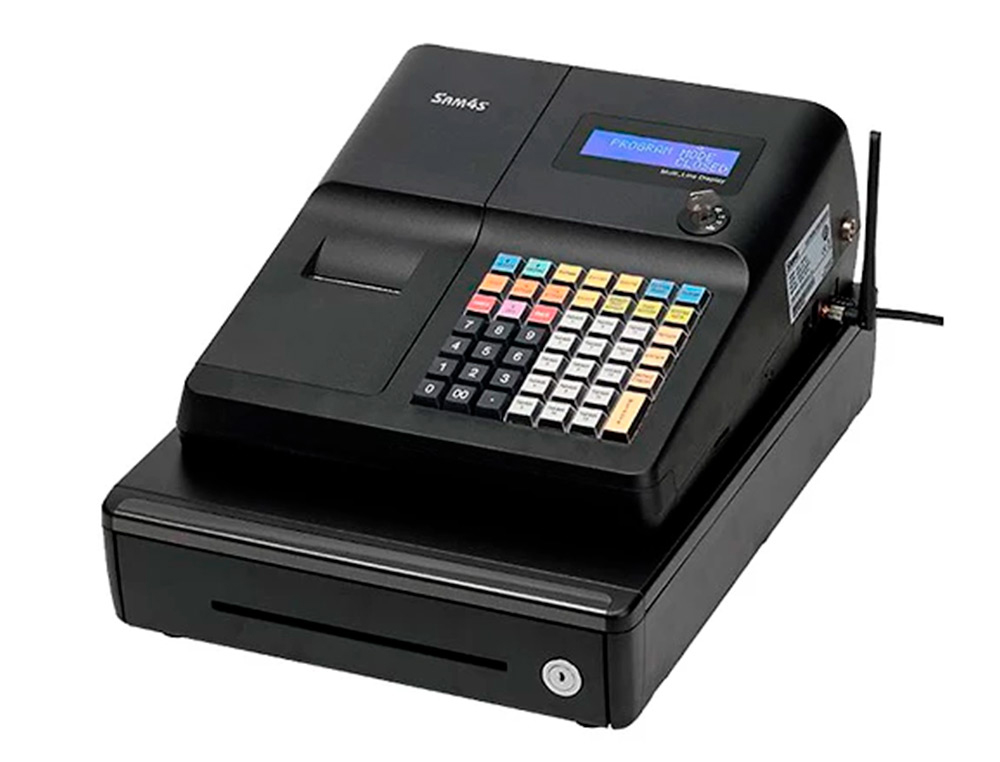 REGISTRADORA SAM4S ER-260EJ 15 DEPARTAMENTOS 10 EMPLEADOS VISOR LCD CAJON GRANDE COLOR NEGRO 430X450X242 MM