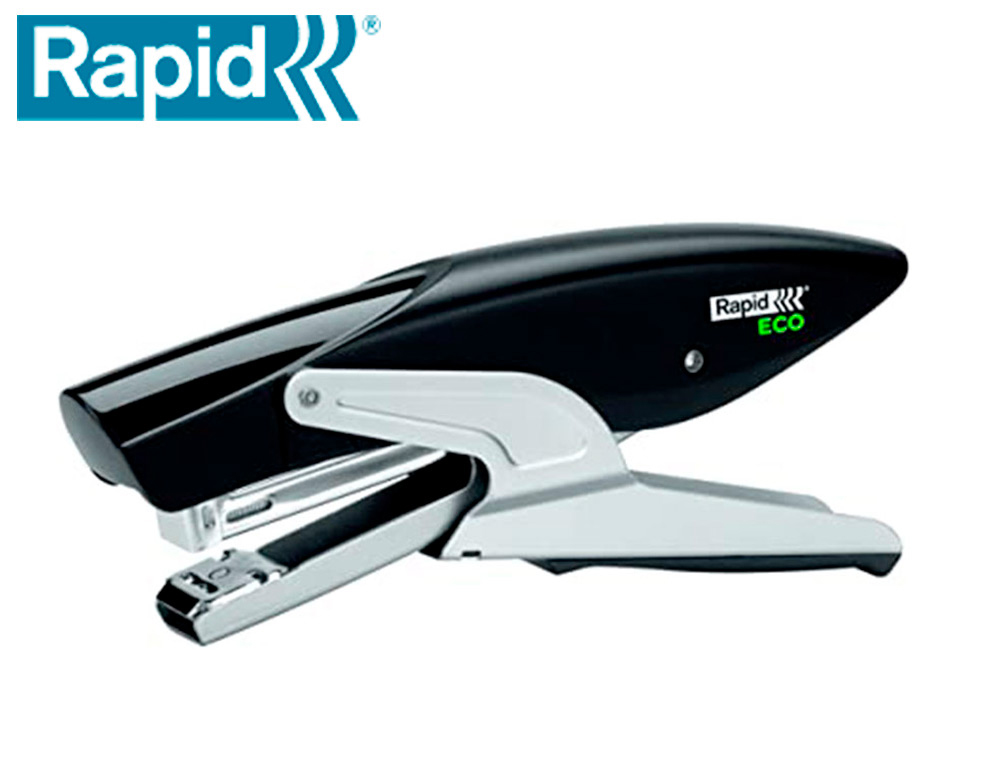 GRAPADORA RAPID DE TENAZA ECO PLASTICO RECICLADO 100% CAPACIDAD DE GRAPADO 20 HOJAS USA GRAPAS 24/6 Y 26/6 COLOR