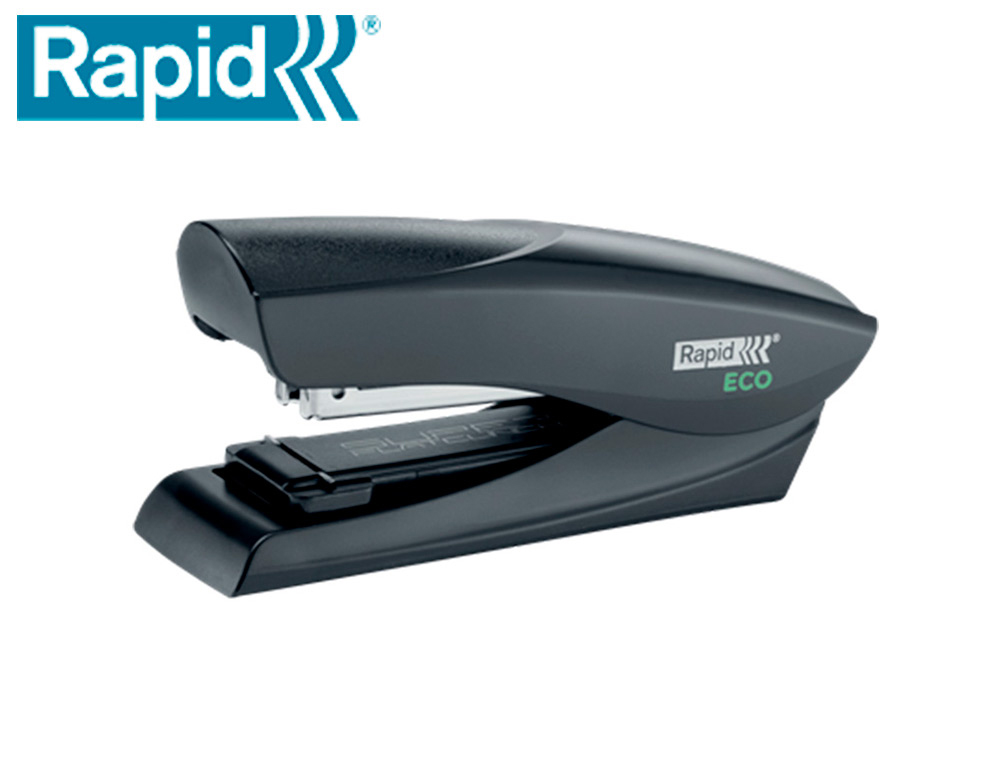 GRAPADORA RAPID FASHION ECO PLASTICO 100% RECICLADO CAPACIDAD 25 HOJAS USA GRAPAS 24/6 Y 26/6 COLOR NEGRO