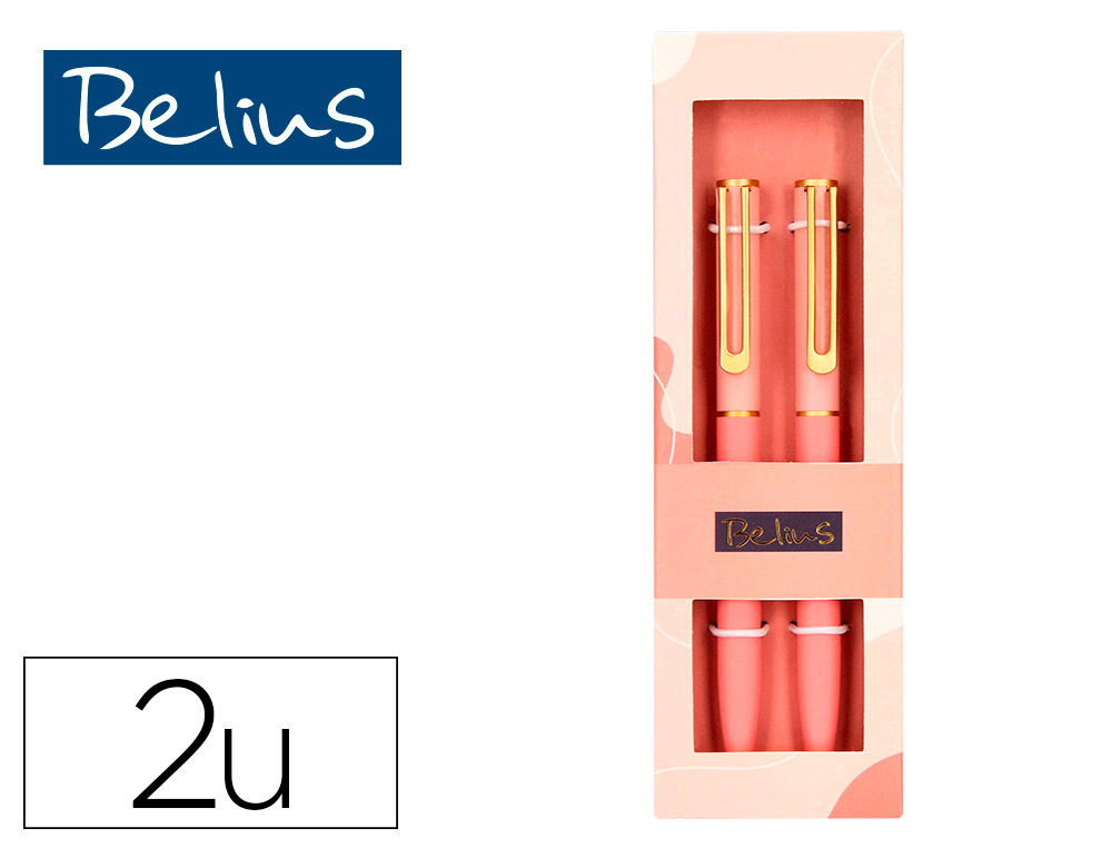 BOLIGRAFO BELIUS BARI SET CON 2 BOLIGRAFOS COLOR ROSA PUNTA 1 MM TINTA AZUL EN CAJA DE REGALO