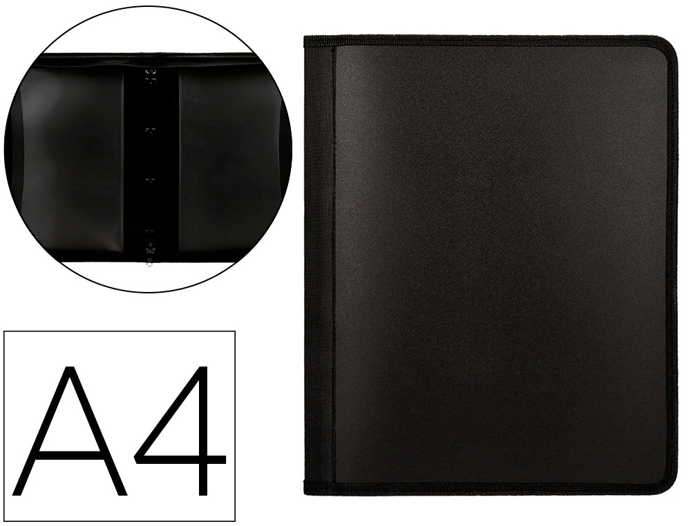 CARPETA LIDERPAPEL 4 ANILLAS 25 MM POLIPROPILENO CIERRE CREMALLERA 4 BOLSILLOS INTERIORES CON RIBETE COLOR