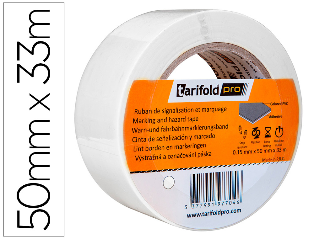 CINTA ADHESIVA TARIFOLD PARA MARCAJE Y SEÑALIZACION DE SUELO 33 MT X 50 MM COLOR BLANCO