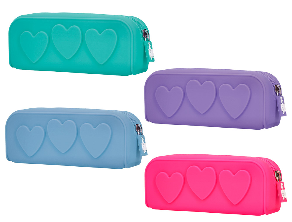 BOLSO ESCOLAR PORTATODO LIDERPAPEL SILICONA CORAZONES COLORES SURTIDOS INTENSOS