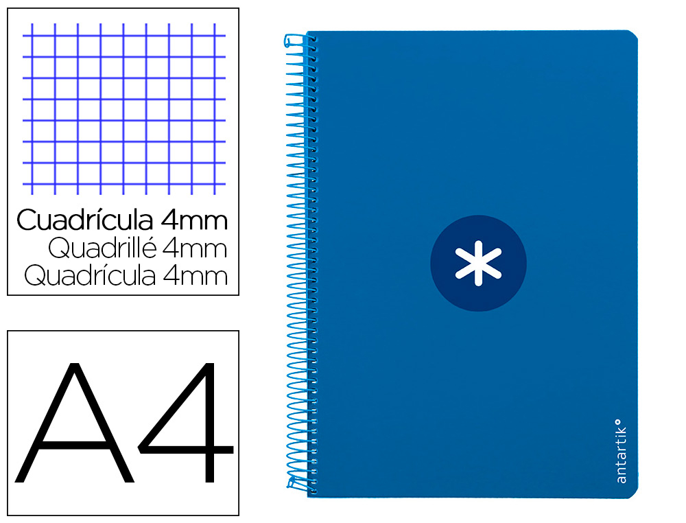 CUADERNO ESPIRAL A4 ANTARTIK TAPA DURA 80H 90GR CUADRO 4MM CON MARGEN COLOR AZUL OSCURO
