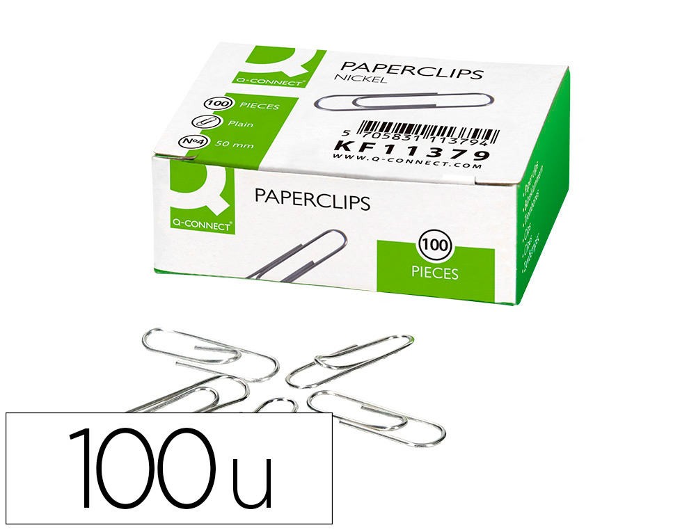 CLIPS NIQUELADOS Q-CONNECT N 4 PLANOS 50 MM CAJA DE 100 UNIDADES