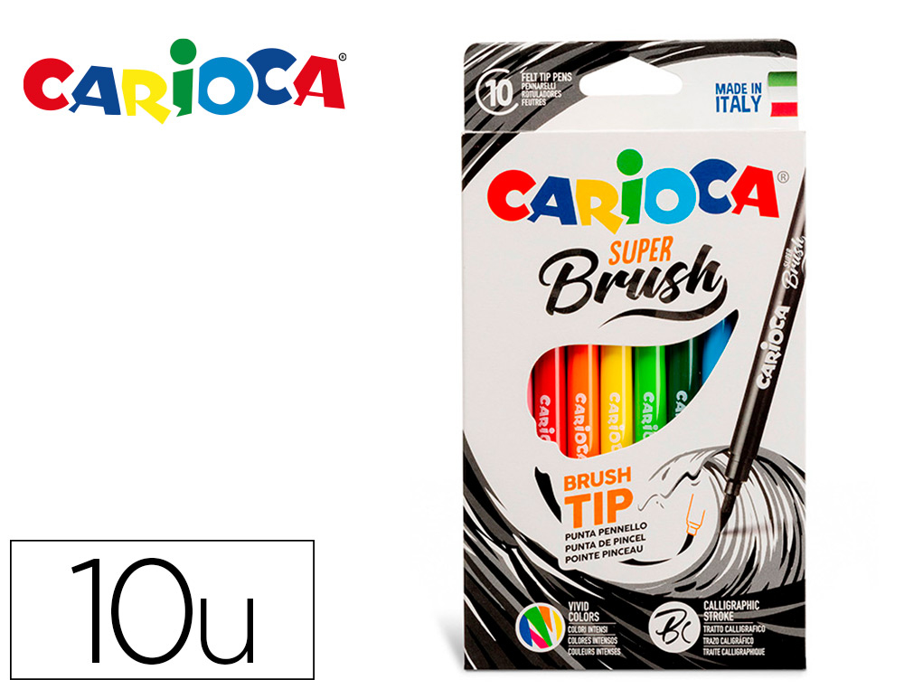 ROTULADOR CARIOCA SUPER BRUSH CAJA DE 10 UNIDADES COLORES SURTIDOS