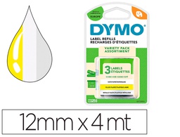 [S0721800] CINTA DYMO METALIZADA LETRATAG 12MM X 4MT PAPEL BLANCO / PLASTICO AMARILLO / METALICA PLATA PACK DE 3