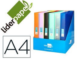[CH85] CARPETA LIDERPAPEL 4 ANILLAS 25MM MIXTAS POLIPROPILENO DIN A4 COLORES SURTIDOS EXPOSITOR DE 12 UNIDADES