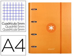 [AW91] CARPETA CON RECAMBIO ANTARTIK A4 CUADRO 5MM FORRADA 4 ANILLAS 40MM REDONDAS CON SOLAPA COLOR MOSTAZA