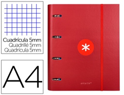 [AW90] CARPETA CON RECAMBIO ANTARTIK A4 CUADRO 5MM FORRADA 4 ANILLAS 40MM REDONDAS CON SOLAPA COLOR FRAMBUESA