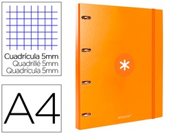 [AW97] CARPETA CON RECAMBIO ANTARTIK A4 CUADRO 5MM FORRADA 4 ANILLAS 25MM REDONDAS COLOR MOSTAZA