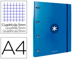 [AW95] CARPETA CON RECAMBIO ANTARTIK A4 CUADRO 5MM FORRADA 4 ANILLAS 25MM REDONDAS COLOR AZUL MARINO