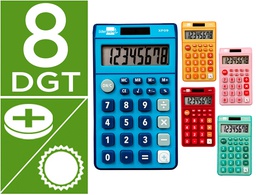[XF14] CALCULADORA LIDERPAPEL BOLSILLO XF14 8 DIGITOS SOLAR Y PILAS 115X65X8 MM EXPOSITOR DE 16 UNIDADES COLORES