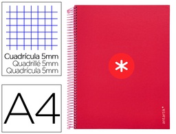 [AW84] CUADERNO ESPIRAL A4 MICRO ANTARTIK TAPA FORRADA 120H 100 GR CUADRO 5MM 5 BANDAS 4 TALADROS COLOR FRAMBUESA
