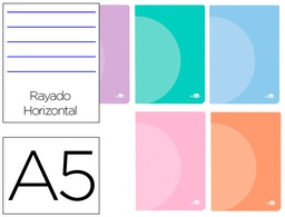 [LF29] LIBRETA LIDERPAPEL 360 TAPA DE PLASTICO A5 48 HOJAS 90G/M2 HORIZONTAL CON DOBLE MARGEN COLORES PASTEL