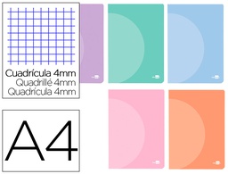 [LF23] LIBRETA LIDERPAPEL 360 TAPA DE PLASTICO A4 48 HOJAS 90G/M2 CUADRO 4 MM CON MARGEN COLORES PASTEL SURTIDOS