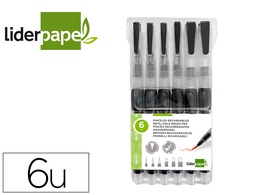 [PI17] PINCEL LIDERPAPEL RECARGABLE PARA PRODUCTOS ACUARELABLES SET DE 6 UNIDADES GROSOR PUNTAS SURTIDAS