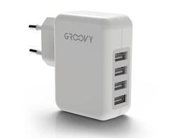 [GR-SCH-2+2X4.8A-C01] CARGADOR DE PARED GROOVY 2 USB + 2 USB-C 4.8A COLOR BLANCO