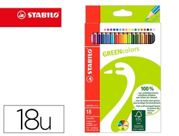 [6019/2-181] LAPICES DE COLORES STABILO GREEN COLORS CON CERTIFICADO FSC ESTUCHE CARTON DE 18 UNIDADES COLORES SURTIDOS
