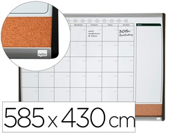 [1903813] PLANIFICADOR MENSUAL NOBO MAGNETICO + TABLERO CORCHO HORIZONTAL CON MARCO ARQUEADO PLATA Y NEGRO 585X430 MM