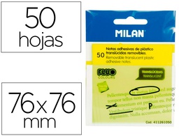 [411261050] BLOC DE NOTAS ADHESIVAS QUITA Y PON MILAN 76X76 MM REMOVIBLE PLASTICO TRANSLUCIDO AMARILLO FLUOR 50