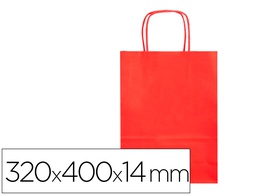 [KF03759] BOLSA PAPEL Q-CONNECT CELULOSA ROJO L CON ASA RETORCIDA 320X400X14 MM