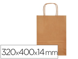 [KF03755] BOLSA PAPEL Q-CONNECT CELULOSA NATURAL LISO L CON ASA RETORCIDA 320X400X14 MM