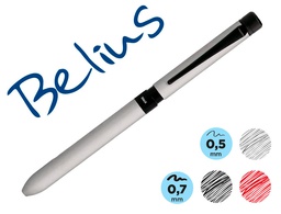 [BB185] BOLIGRAFO BELIUS ZURICH 3 EN 1 CUERPO PLATEADO TINTA NEGRA Y ROJA PORTAMINAS 0,5 MM EN ESTUCHE