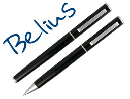 [BB187] JUEGO BOLIGRAFO Y ROLLER BELIUS NORWICH CUERPO NEGRO MATE Y DETALLES CROMADOS SATINADOS EN CAJA REGALO