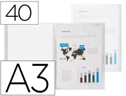 [EC50] CARPETA LIDERPAPEL ESCAPARATE 40 FUNDAS POLIPROPILENO DIN A3 TRANSPARENTE TRANSLUCIDO