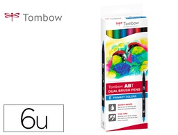 [ABT-6C-1] ROTULADOR TOMBOW ACUARELABLE DOBLE PUNTA FINA/PINCEL COLORES PRIMARIOS CAJA DE 6 UNIDADES COLORES SURTIDOS