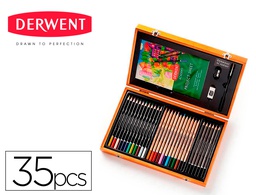 [2300147] ESTUCHE DE PINTURA DERWENT ACADEMY MADERA LAPICES DE COLORES 35 PIEZAS