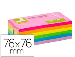 [KF10959] BLOC DE NOTAS ADHESIVAS QUITA Y PON Q-CONNECT 76X76 MM FSC COLORES NEON Y PASTEL SURTIDOS