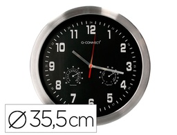 [KF16953] RELOJ Q-CONNECT DE PARED METALICO REDONDO 35,5 CM MOVIMIENTO SILENCIOSO COLOR CROMADO CON ESFERA NEGRA