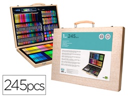 [SX05] ESTUCHE DE PINTURA LIDERPAPEL MADERA 245 PIEZAS MALETIN 49X36,6X4,5 CM