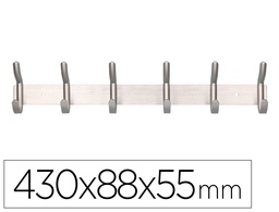 [PH01] PERCHERO LIDERPAPEL PARED METALICO 6 COLGADORES COLOR PLATA MATE 430X88X55 MM