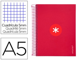 [KH12] CUADERNO ESPIRAL A5 MICRO ANTARTIK TAPA FORRADA120H 90 GR CUADRO 5MM 5 BANDAS6 TALADROS COLOR FRAMBUESA