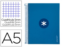 [KH11] CUADERNO ESPIRAL A5 MICRO ANTARTIK TAPA FORRADA120H 90 GR CUADRO 5MM 5 BANDAS6 TALADROS COLOR AZUL OSCURO