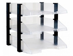 [704 CS TP] BANDEJA SOBREMESA ARCHIVO 2000 PLASTICO TRANSPARENTE CON ELEVADORES NEGRO CONJUNTO DE 3 BANDEJAS 280X285X350 MM