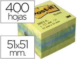 [FT510091729] BLOC DE NOTAS ADHESIVAS QUITA Y PON POST-IT 51X51 MM MINICUBO COLOR LIMON 2051-L 400 HOJAS