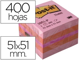 [FT510091737] BLOC DE NOTAS ADHESIVAS QUITA Y PON POST-IT 51X51 MM MINICUBO COLOR ROSA 2051-P 400 HOJAS